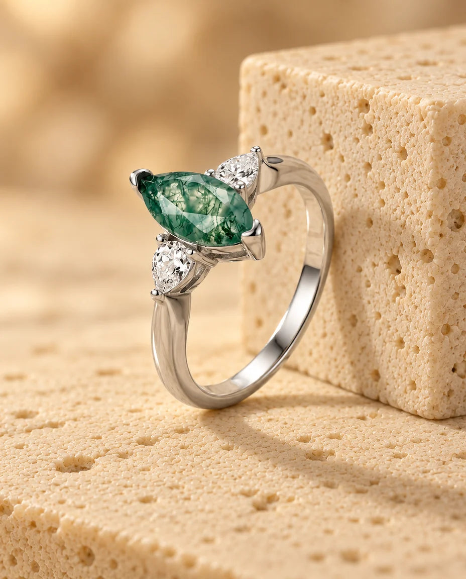 Bague Agate Mousse - profil latéral de la monture