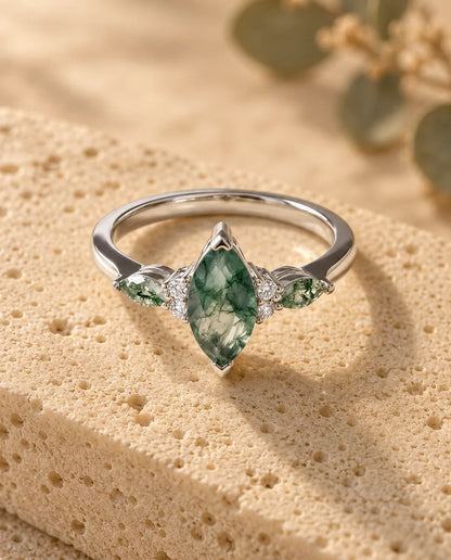 Bague Agate Mousse - vue de trois quarts