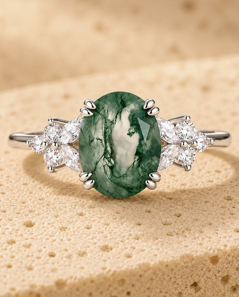 Bague Agate Mousse - gros plan de la pierre