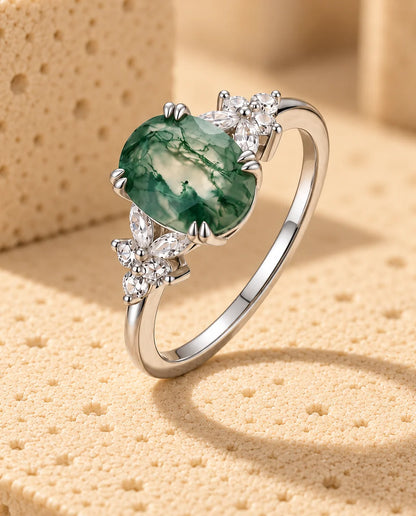Bague Agate Mousse - profil latéral de la monture