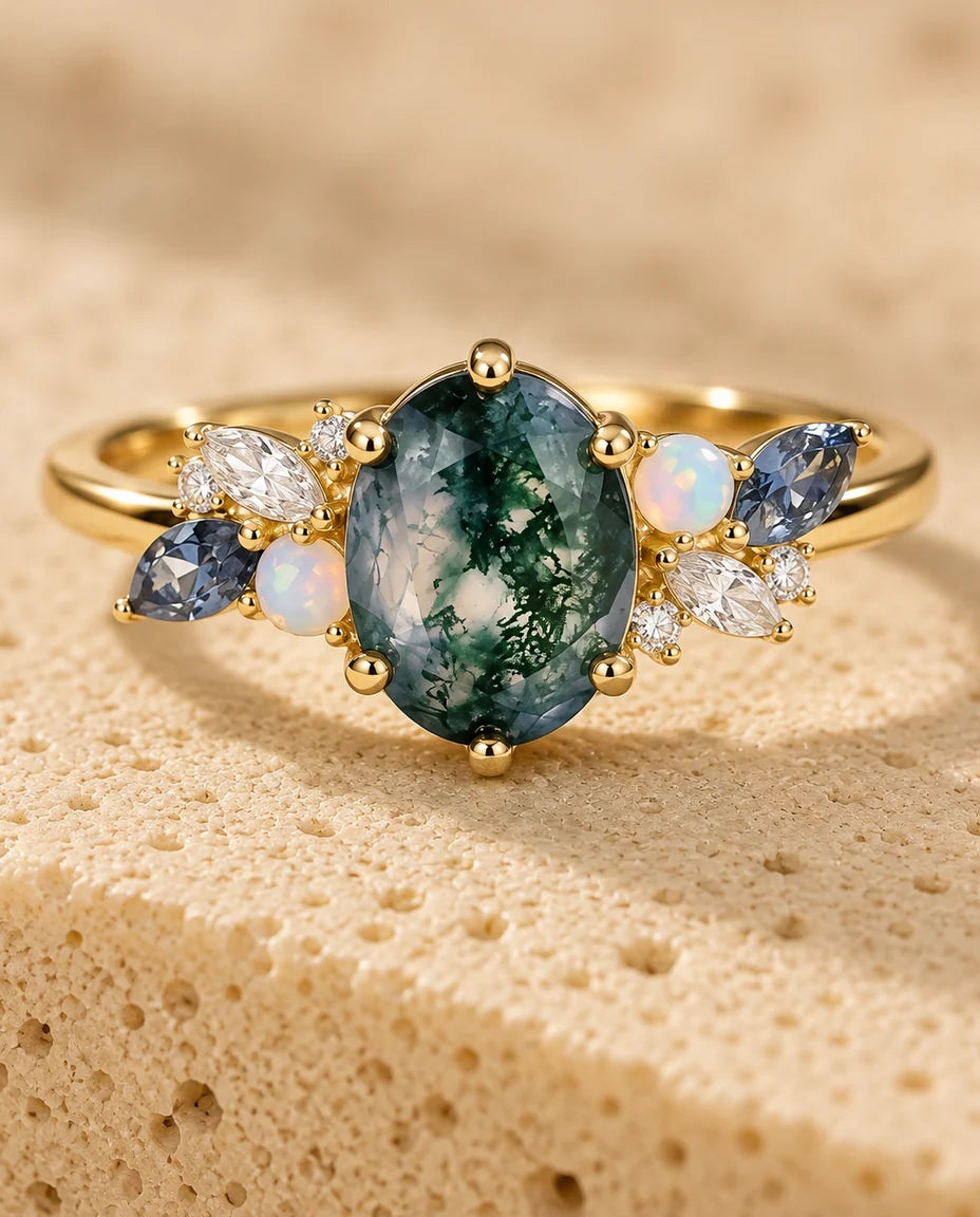 Bague Agate Mousse - gros plan de la pierre
