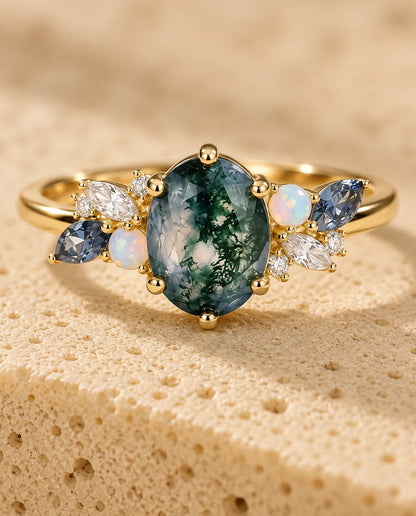 Bague Agate Mousse - gros plan de la pierre