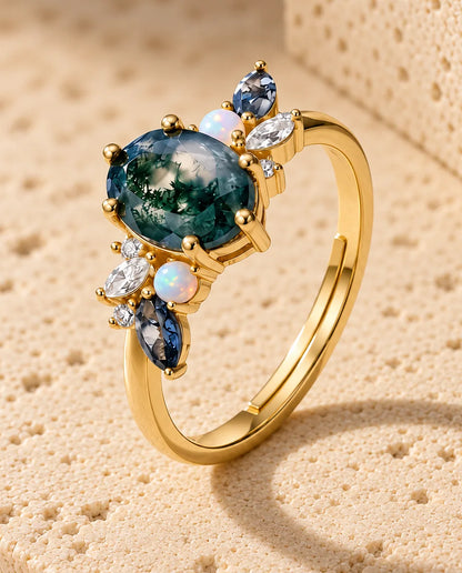 Bague Agate Mousse - profil latéral de la monture