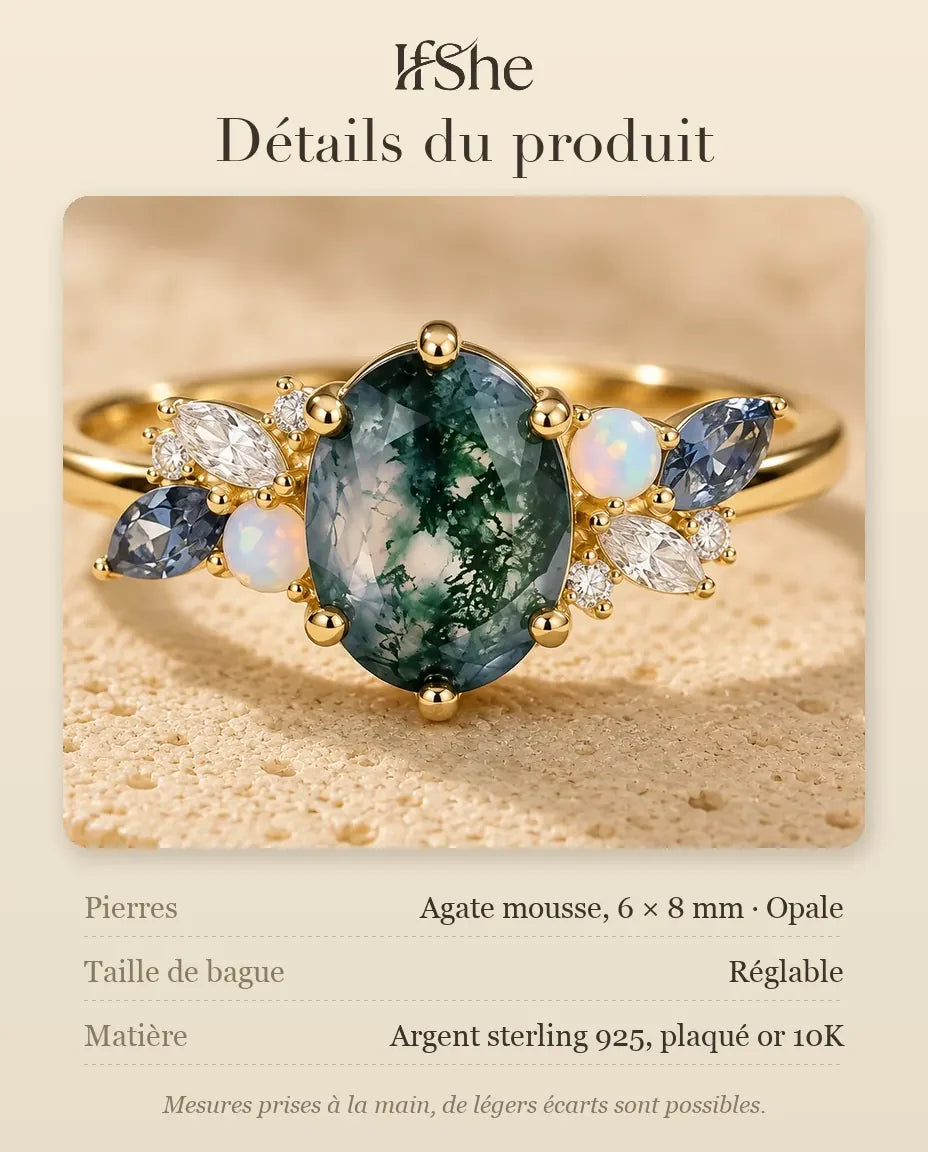 Bague Agate Mousse - dimensions et matière