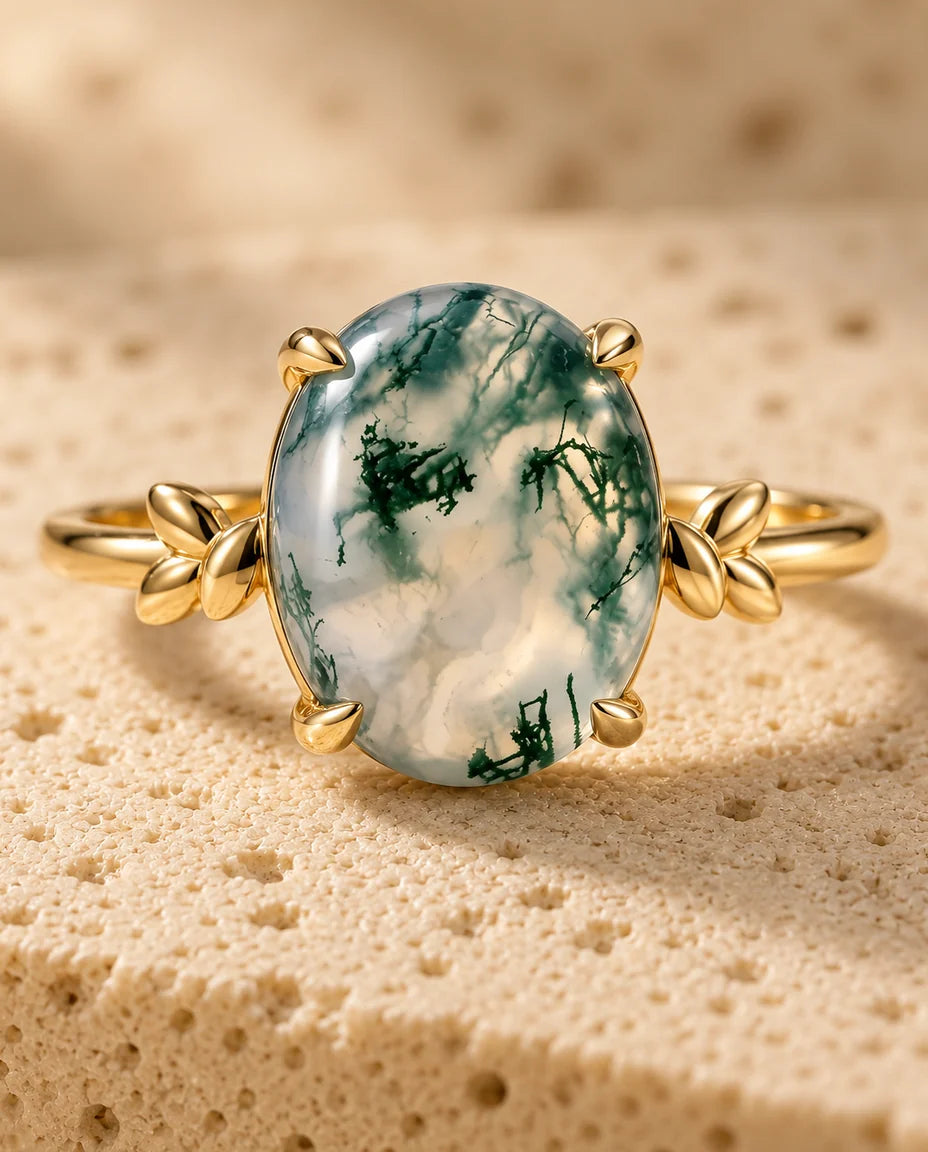 Bague Agate Mousse - gros plan de la pierre