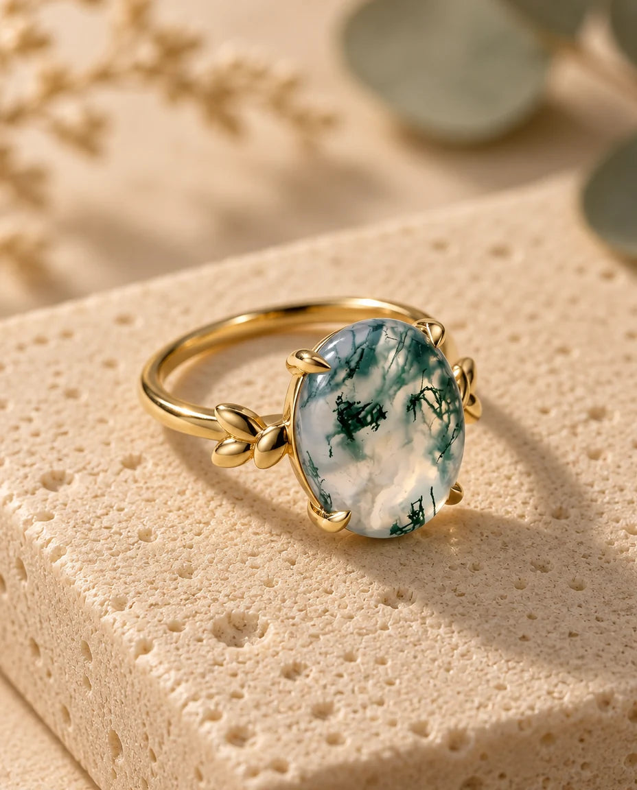 Bague Agate Mousse - vue de trois quarts