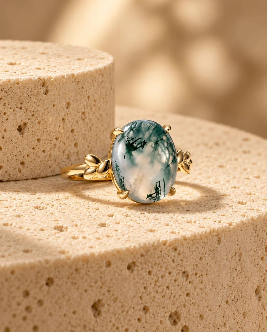 Bague Agate Mousse - vue en angle bas