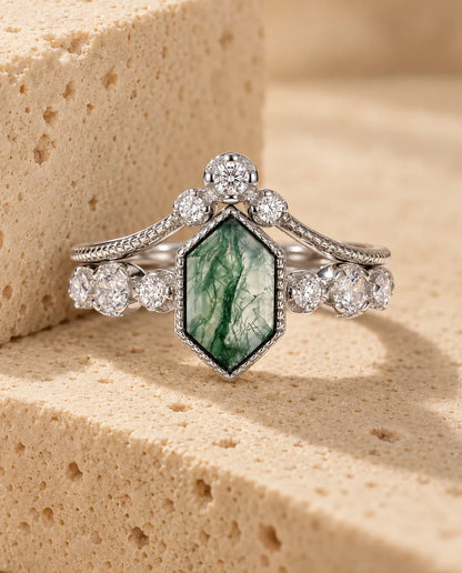 Bague Agate Mousse - la parure complète