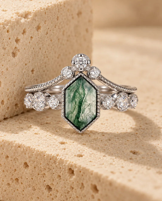 Bague Agate Mousse - la parure complète