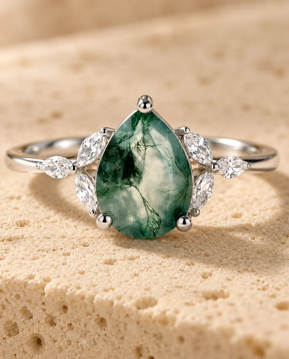 Bague Agate Mousse - gros plan de la pierre