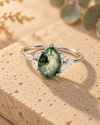Bague Agate Mousse - vue de trois quarts