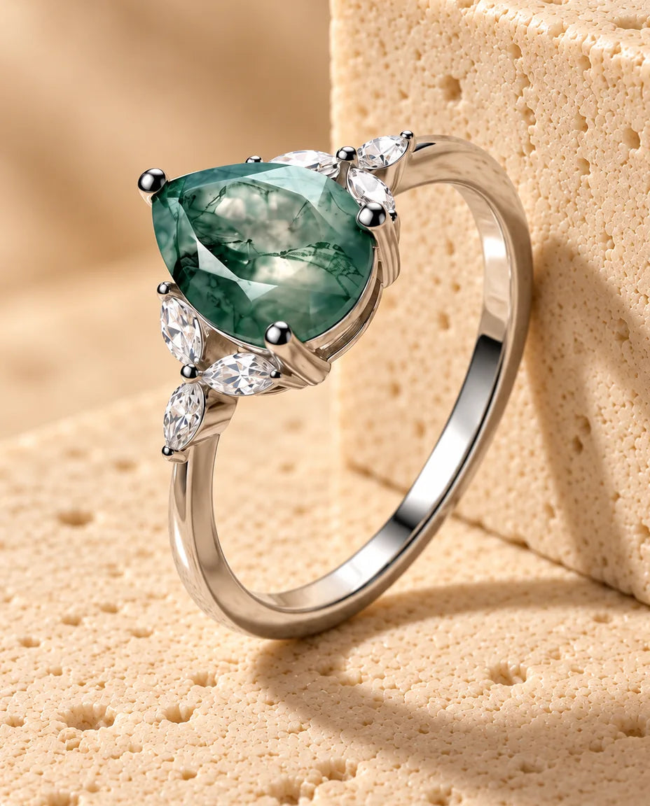 Bague Agate Mousse - profil latéral de la monture