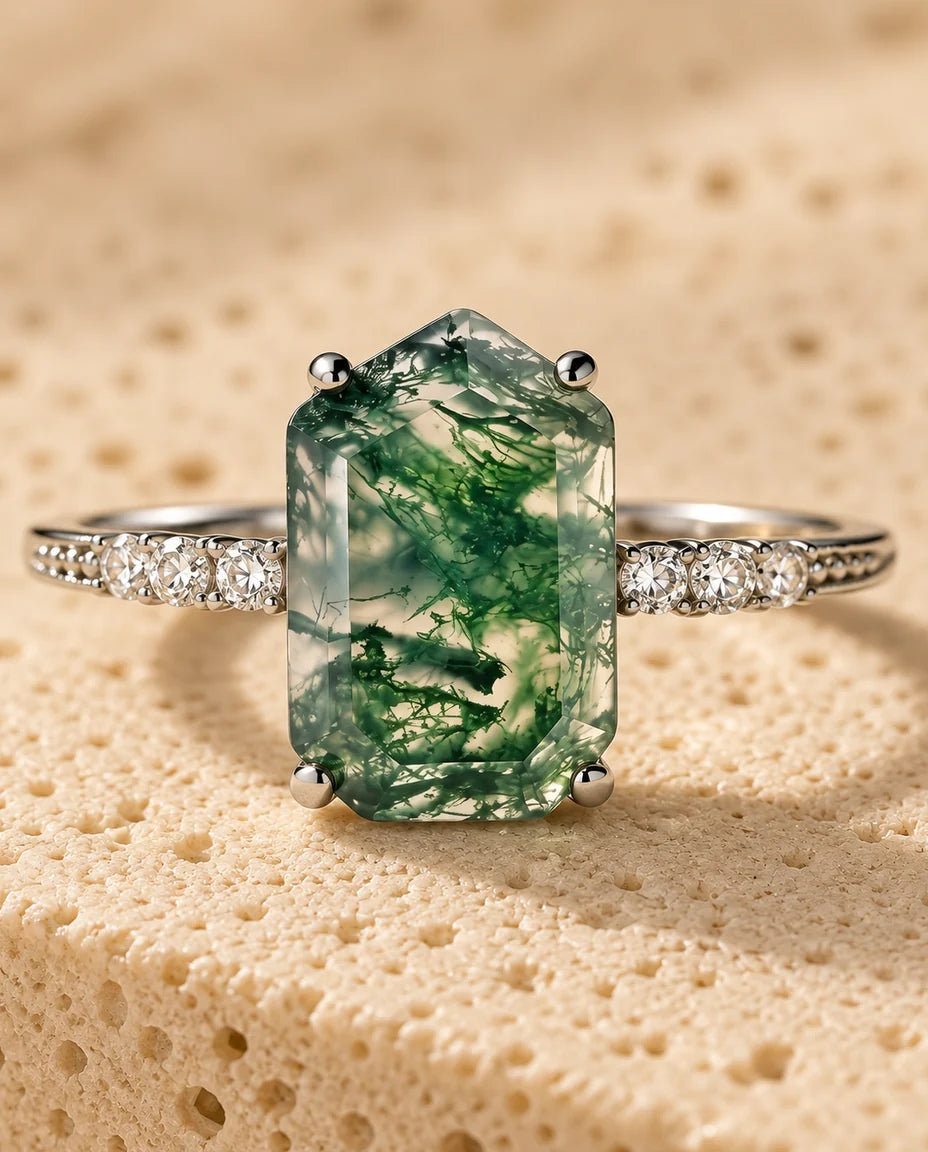 Bague Agate Mousse - gros plan de la pierre