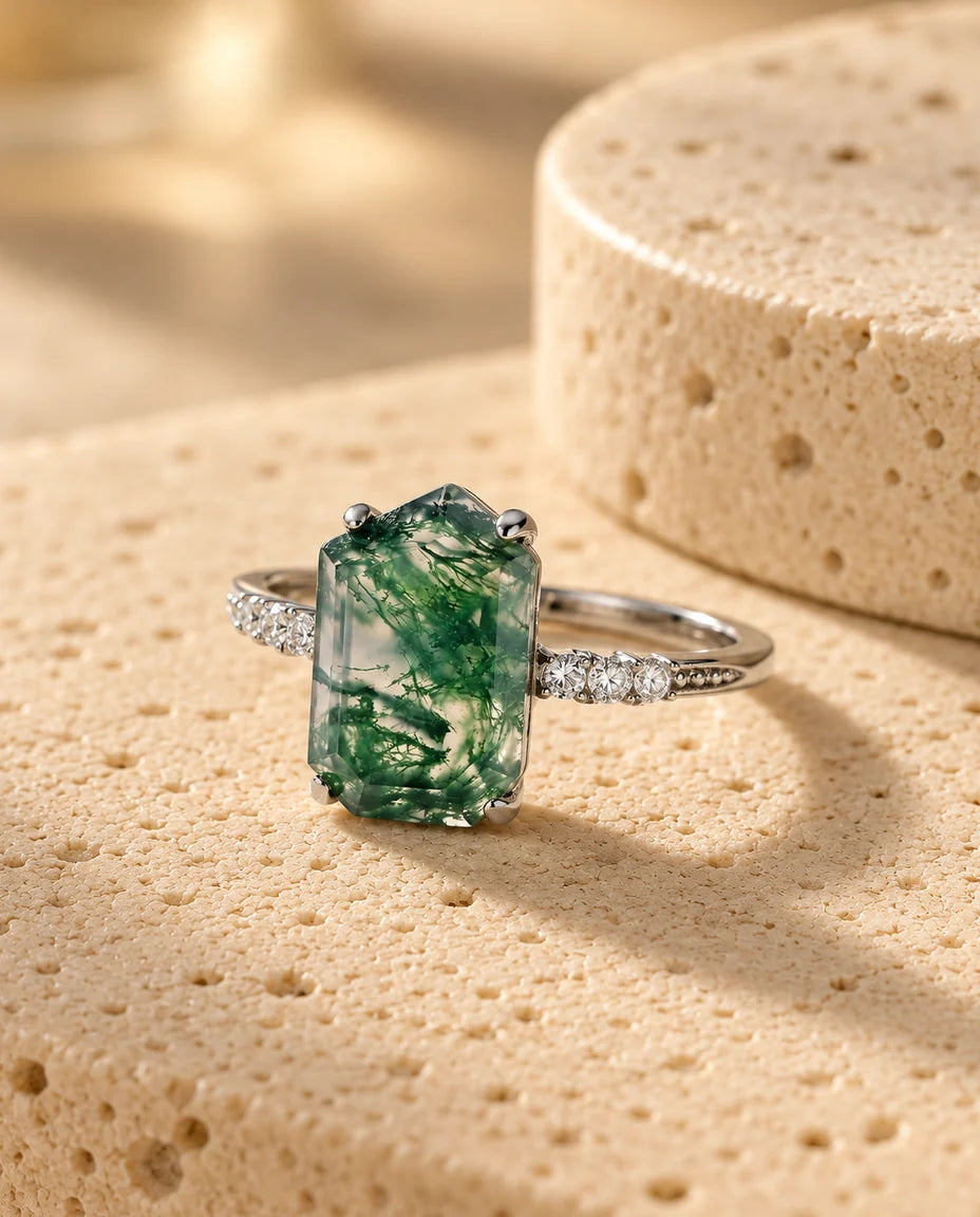 Bague Agate Mousse - vue en angle bas