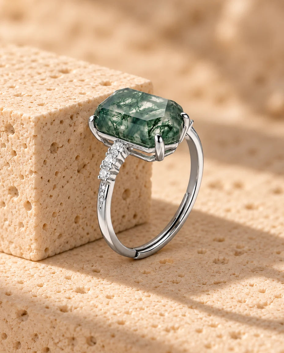 Bague Agate Mousse - profil latéral de la monture