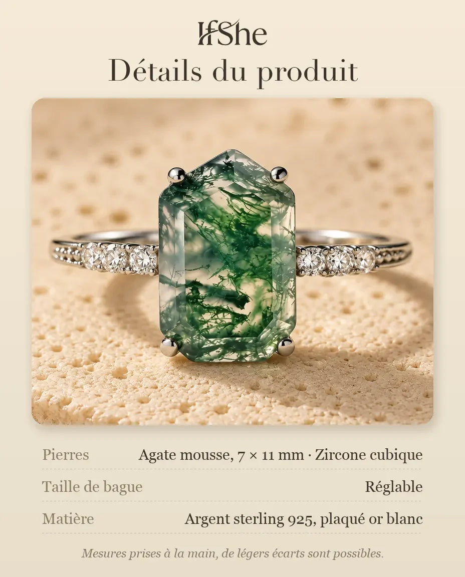 Bague Agate Mousse - dimensions et matière