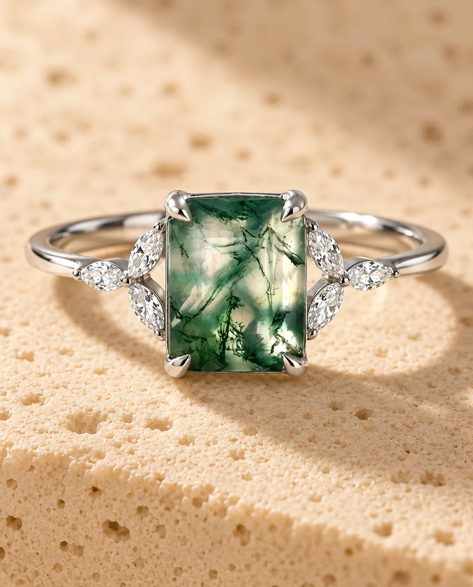 Bague Agate Mousse - gros plan de la pierre