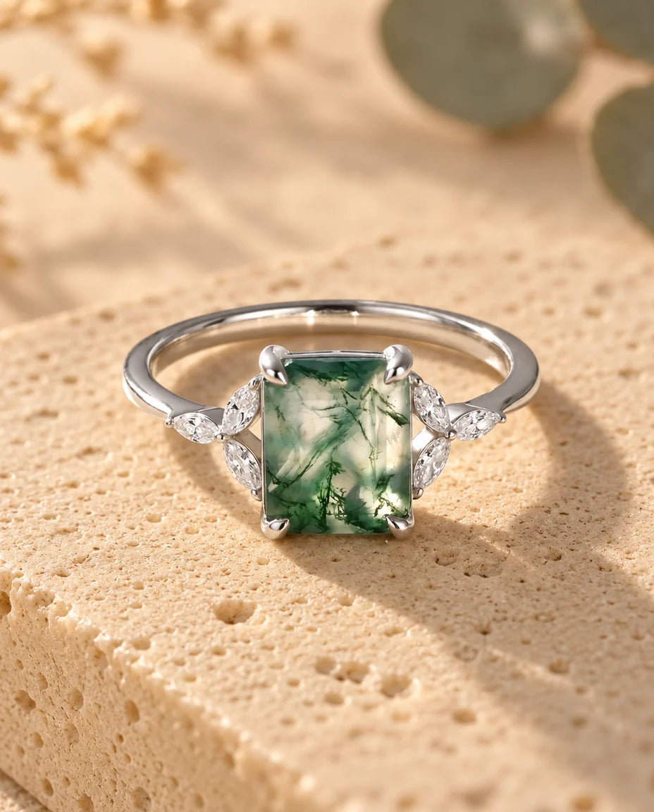 Bague Agate Mousse - vue de trois quarts