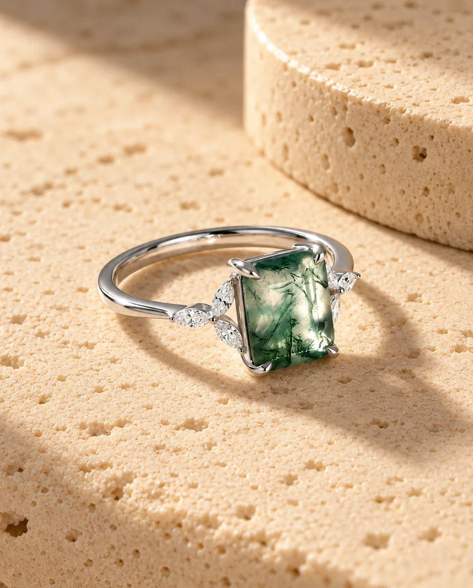 Bague Agate Mousse - vue de dessus