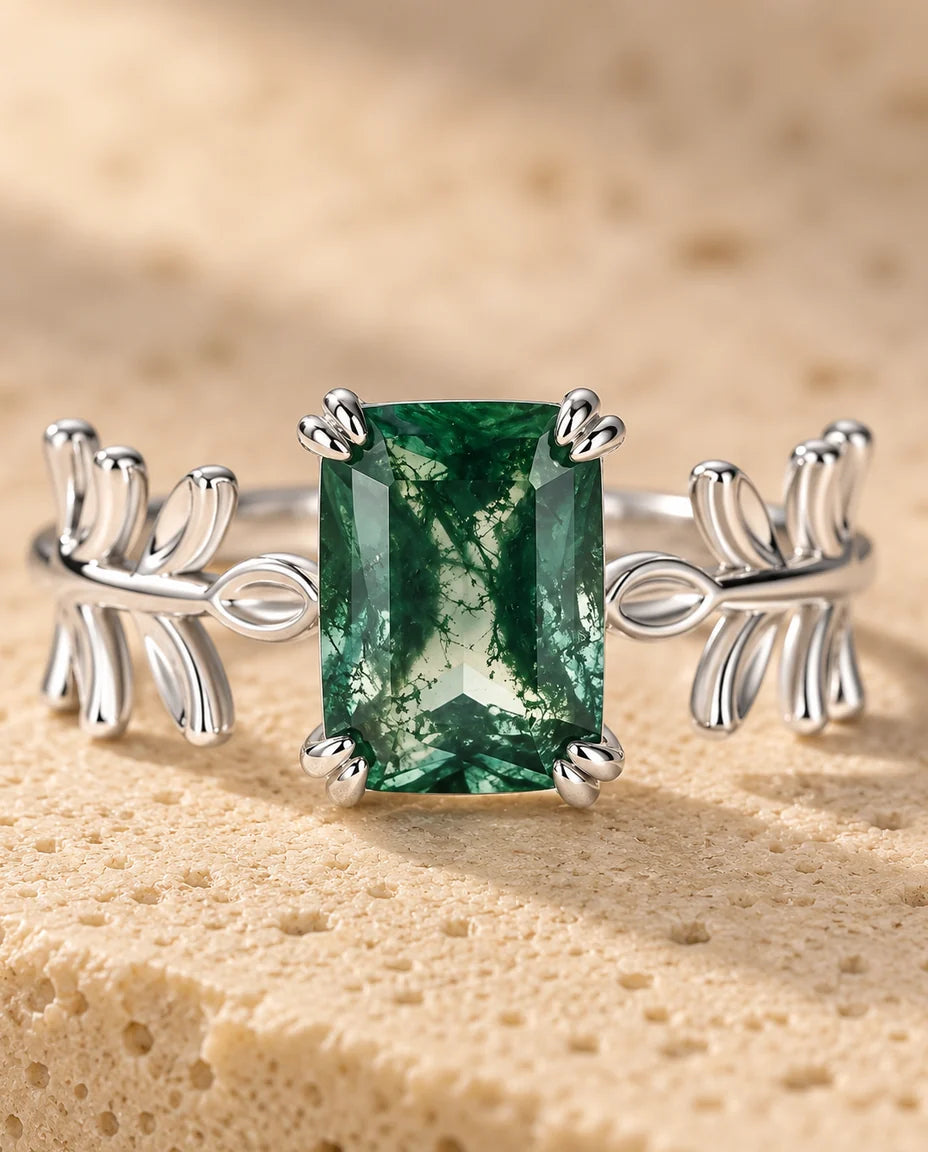 Bague Agate Mousse - gros plan de la pierre