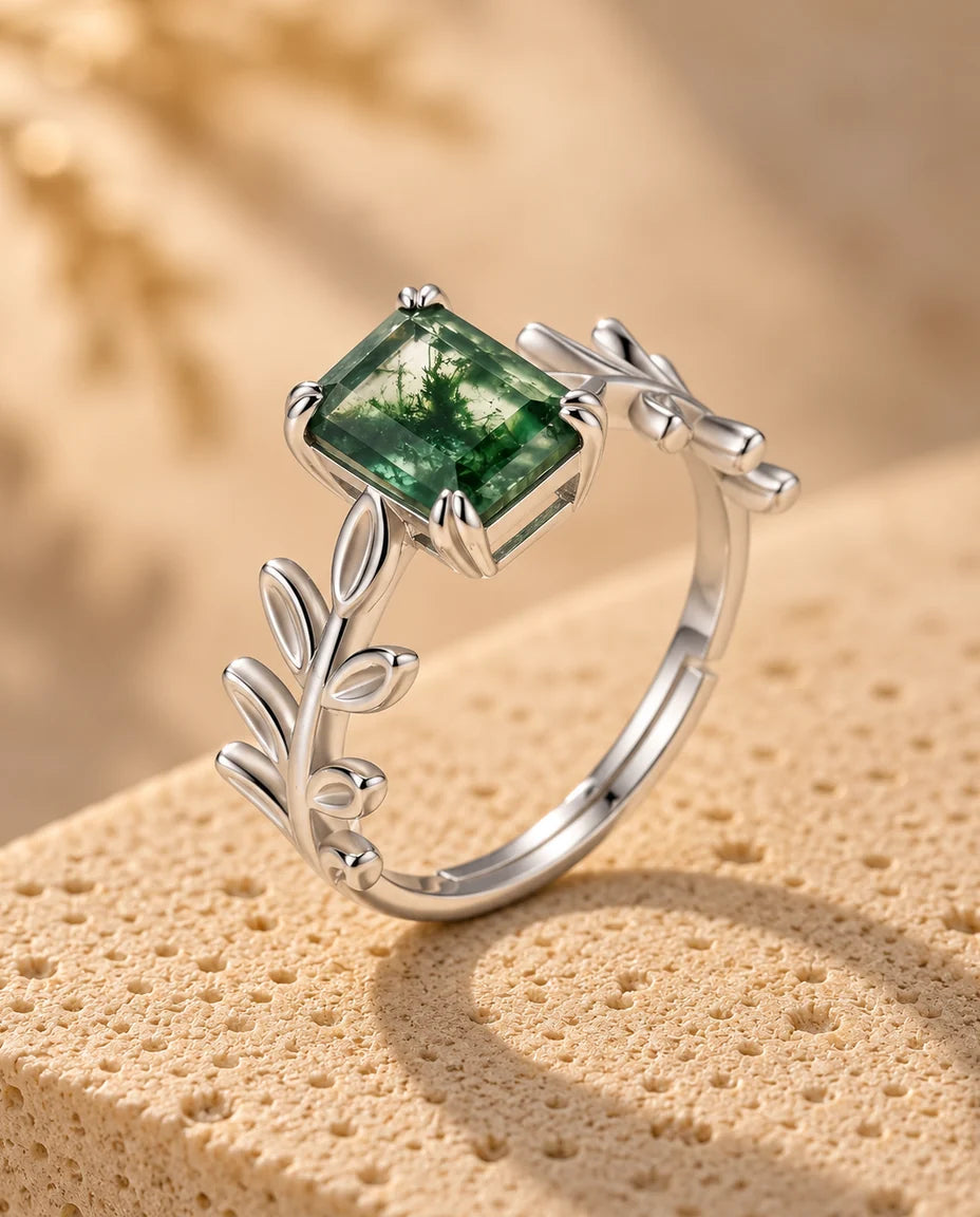 Bague Agate Mousse - profil latéral de la monture