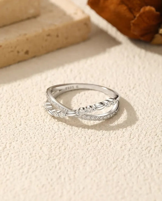 Bague croisée moissanite - anneau pavé et corde torsadée entrelacés, 28 pierres en argent 925, tailles US 5 à 9