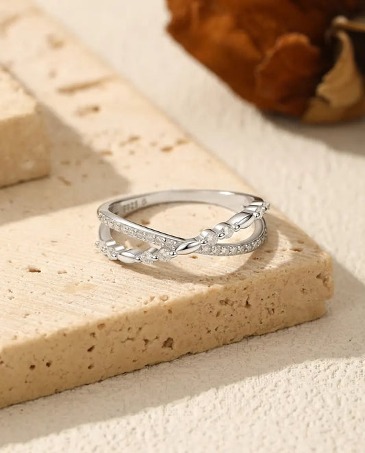 Bague croisée moissanite - anneau pavé et corde torsadée entrelacés, 28 pierres en argent 925, tailles US 5 à 9