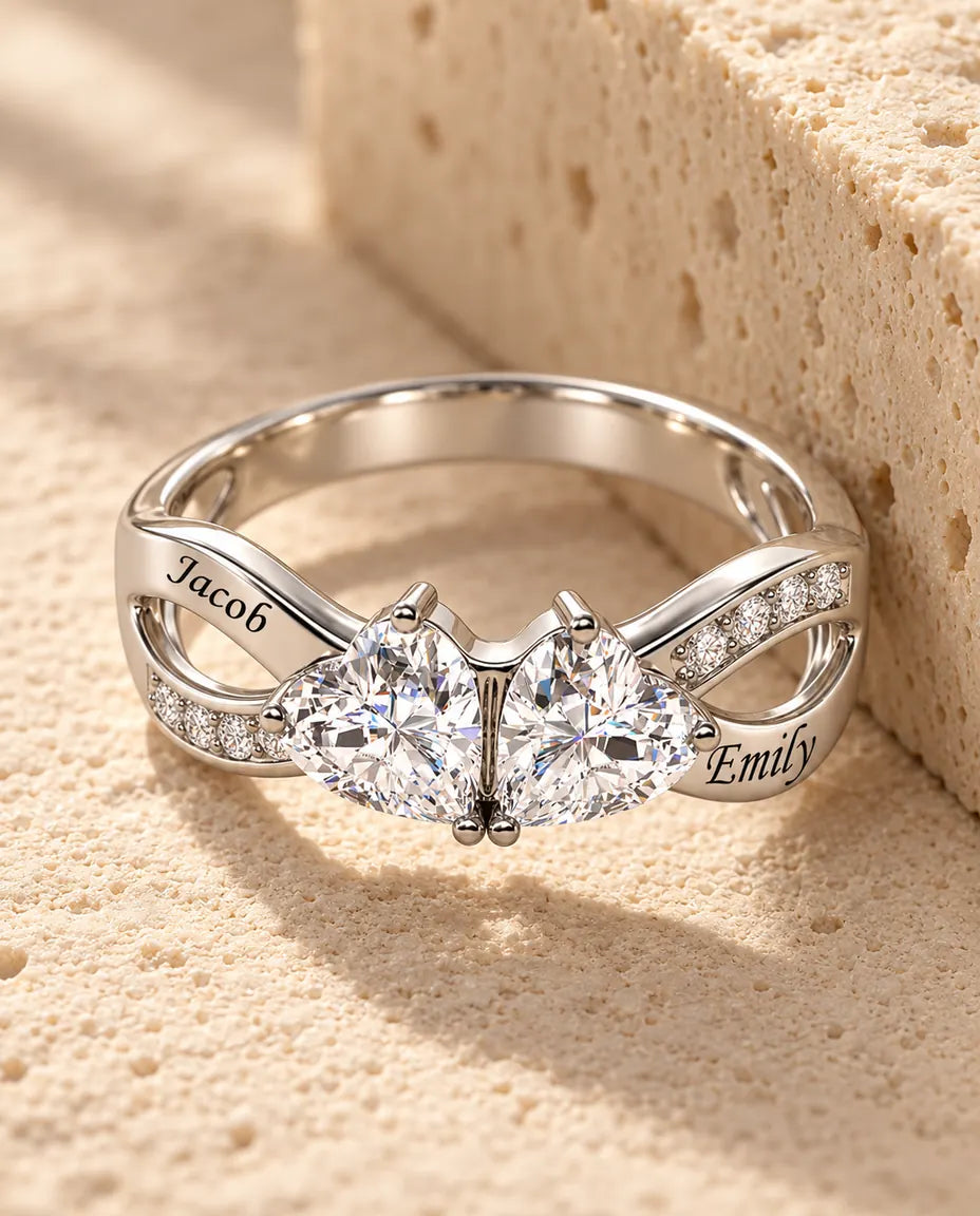 Bague pierre de naissance personnalisée 2 prénoms - bague de promesse infini en argent 925 - en argent sterling