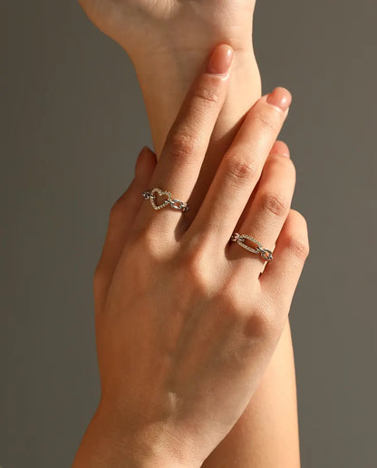 Bague Maillons Bicolore - maillon pavé doré entre deux maillons argent, tailles 5 à 9, argent massif 925