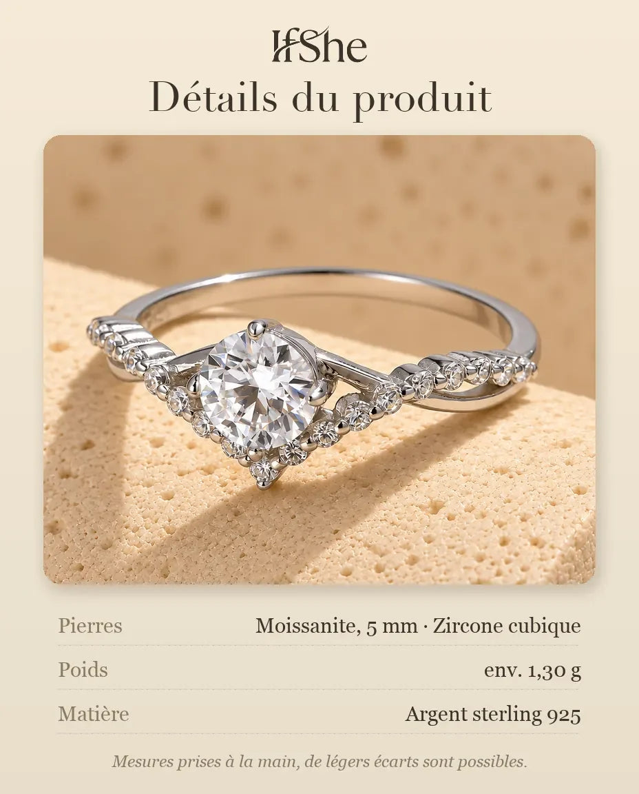 Bague Moissanite - dimensions et matière