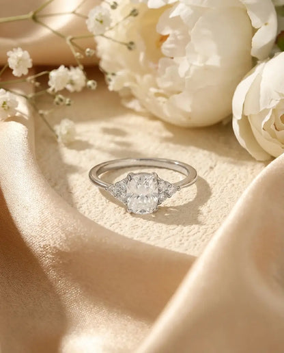 Bague Moissanite – 1 ct Coussin Allongé Couleur D VVS1, Argent 925, Bague de Fiançailles Cluster, cadeau pour Elle