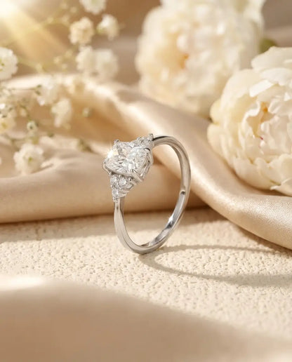 Bague Moissanite – 1 ct Coussin Allongé Couleur D VVS1, Argent 925, Bague de Fiançailles Cluster, cadeau pour Elle