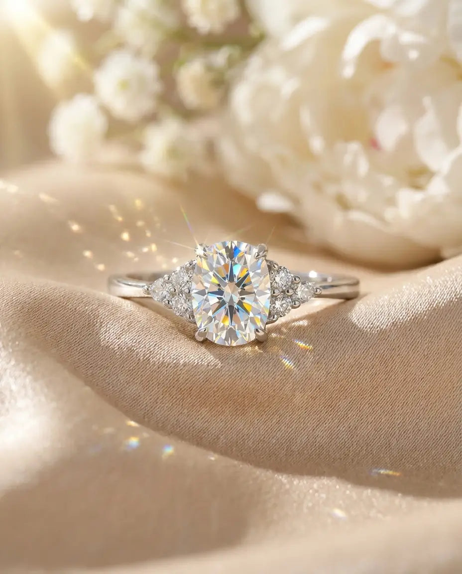 Bague Moissanite – 1 ct Coussin Allongé Couleur D VVS1, Argent 925, Bague de Fiançailles Cluster, cadeau pour Elle