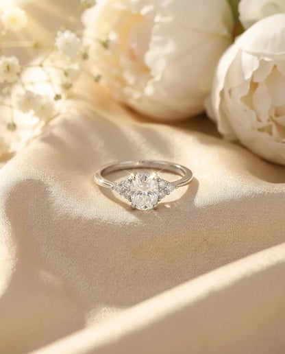 Bague Moissanite – 1 ct Coussin Allongé Couleur D VVS1, Argent 925, Bague de Fiançailles Cluster, cadeau pour Elle