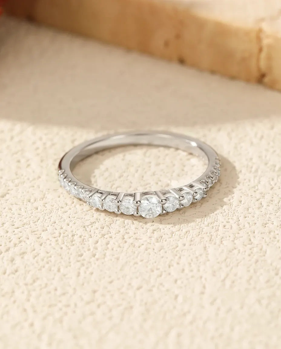 Bague Moissanite – Alliance dégradée 19 pierres rondes couleur D créées en laboratoire, argent 925, bague empilable pour femme