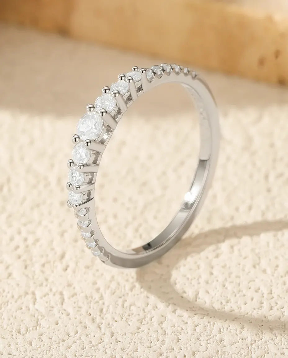 Bague Moissanite – Alliance dégradée 19 pierres rondes couleur D créées en laboratoire, argent 925, bague empilable pour femme