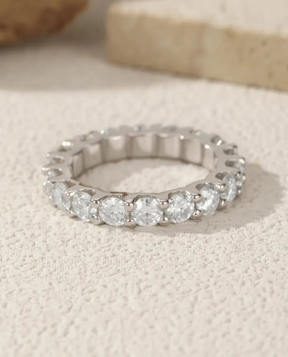 Bague Moissanite – Alliance Éternité Pavée Couleur D, Argent 925, Anneau Empilable, cadeau pour Elle