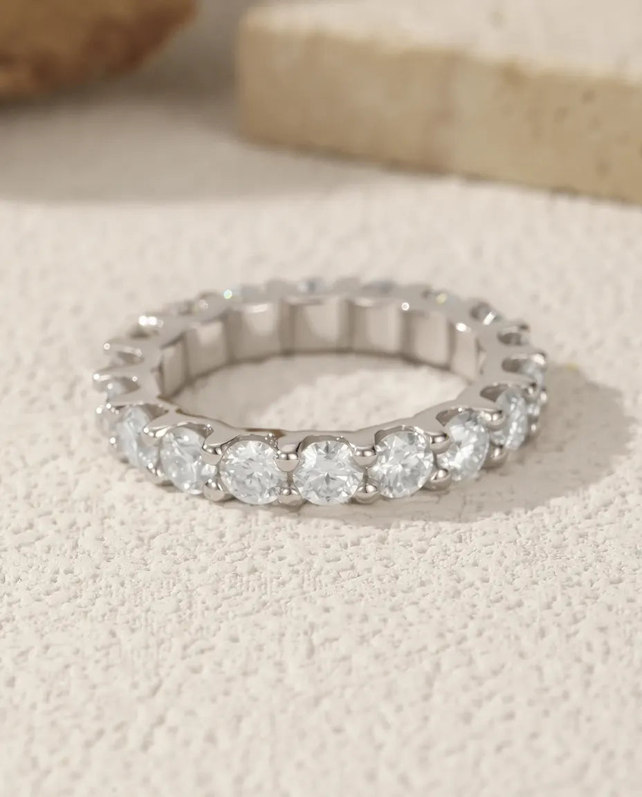 Bague Moissanite – Alliance Éternité Pavée Couleur D, Argent 925, Anneau Empilable, cadeau pour Elle
