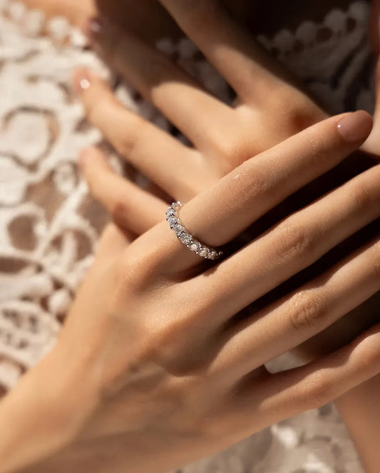 Bague Moissanite – Alliance Éternité Pavée Couleur D, Argent 925, Anneau Empilable, cadeau pour Elle