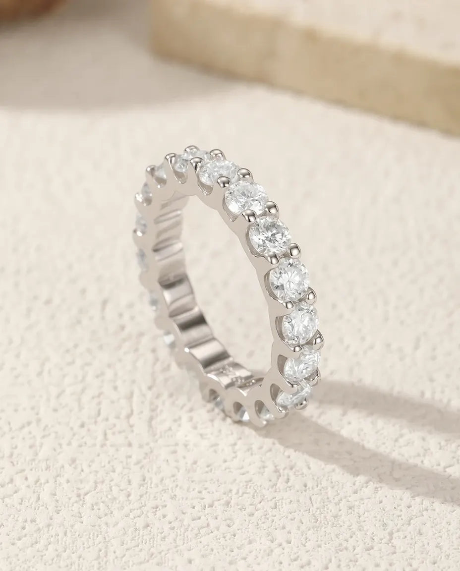 Bague Moissanite – Alliance Éternité Pavée Couleur D, Argent 925, Anneau Empilable, cadeau pour Elle
