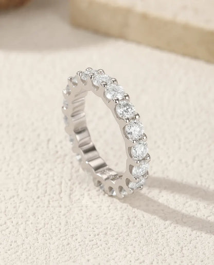 Bague Moissanite – Alliance Éternité Pavée Couleur D, Argent 925, Anneau Empilable, cadeau pour Elle
