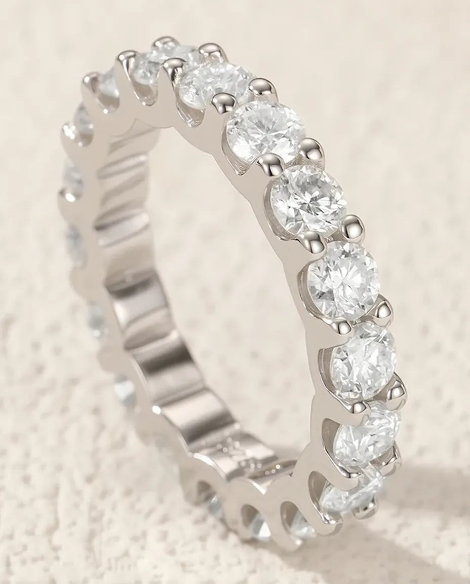 Bague Moissanite – Alliance Éternité Pavée Couleur D, Argent 925, Anneau Empilable, cadeau pour Elle