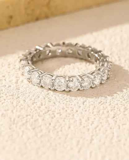 Bague Moissanite – Alliance Éternité Pavé Intégral Couleur D, Anneau Fin Empilable en Argent 925, cadeau pour femme