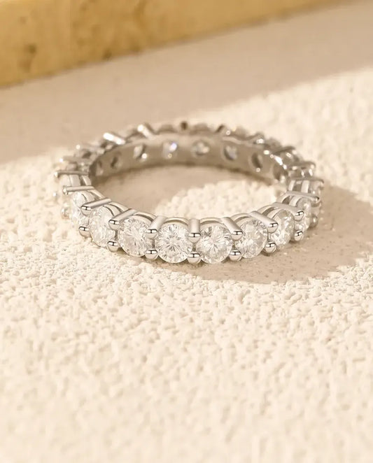 Bague Moissanite – Alliance Éternité Pavé Intégral Couleur D, Anneau Fin Empilable en Argent 925, cadeau pour femme