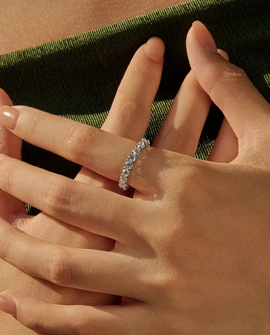 Bague Moissanite – Alliance Éternité Pavé Intégral Couleur D, Anneau Fin Empilable en Argent 925, cadeau pour femme