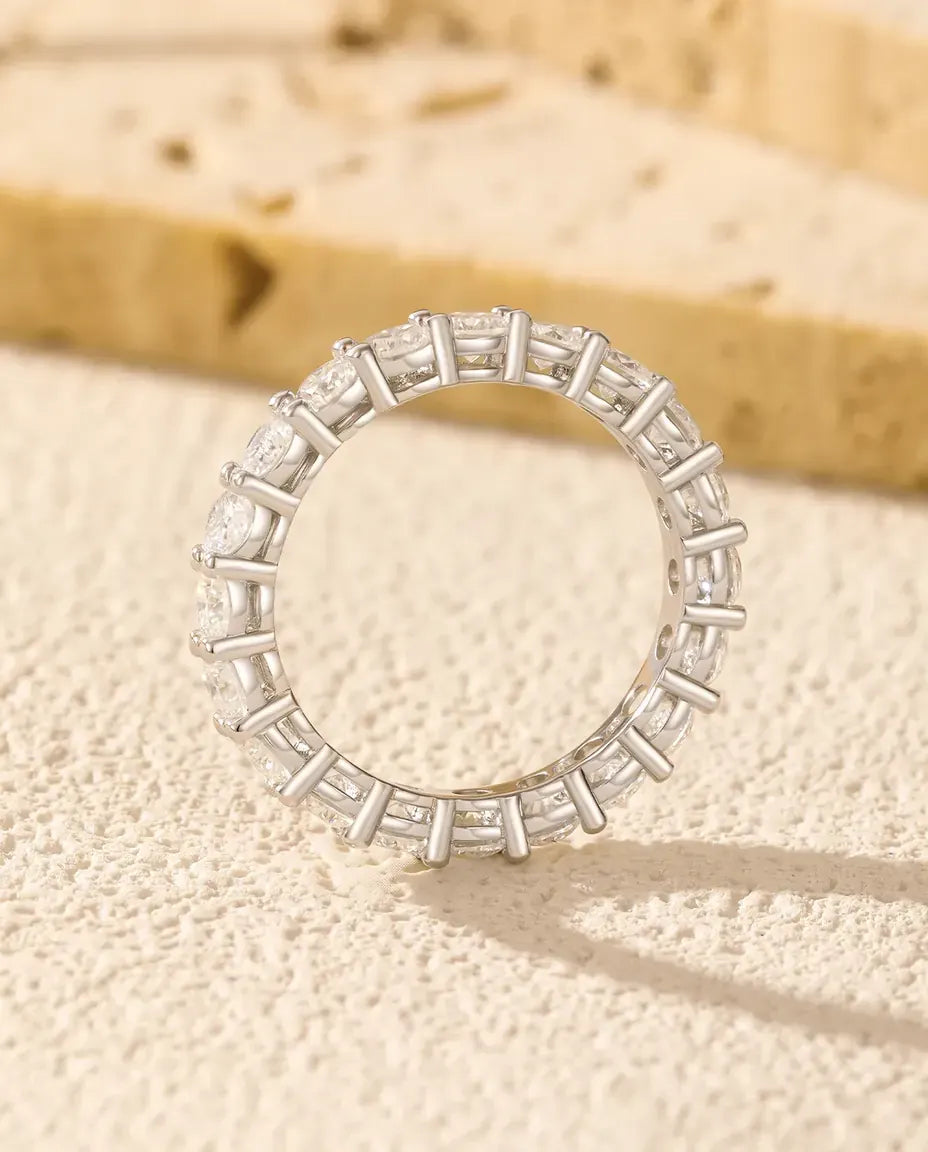 Bague Moissanite – Alliance Éternité Pavé Intégral Couleur D, Anneau Fin Empilable en Argent 925, cadeau pour femme