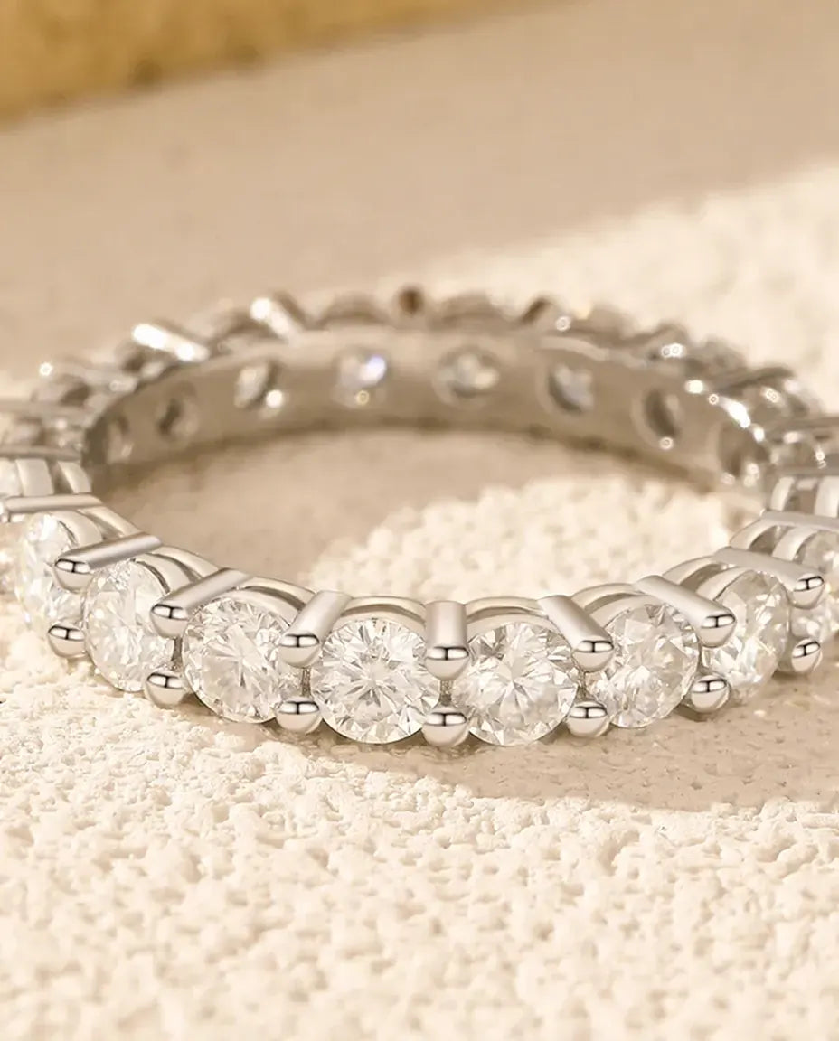 Bague Moissanite – Alliance Éternité Pavé Intégral Couleur D, Anneau Fin Empilable en Argent 925, cadeau pour femme