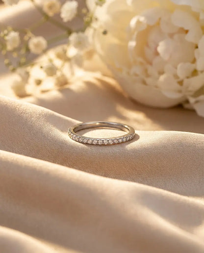 Bague Moissanite – Alliance Pavé Fine 1,3 mm en Argent 925, Anneau Empilable, cadeau pour femme