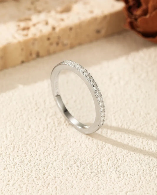 Bague Moissanite – Alliance Pavée 16 Pierres Rondes Couleur D VVS1, Argent 925, Anneau Empilable, Cadeau pour Elle