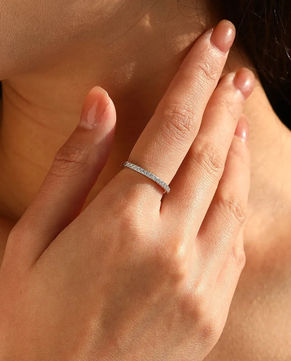 Bague Moissanite – Alliance Pavée 16 Pierres Rondes Couleur D VVS1, Argent 925, Anneau Empilable, Cadeau pour Elle